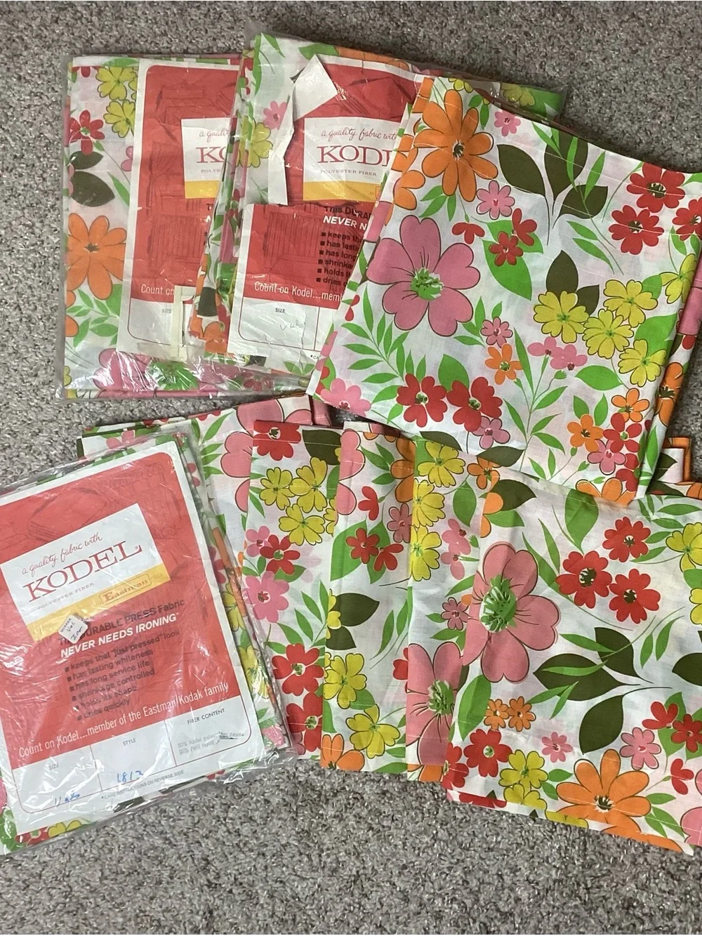 Vintage NIP Kodel Bright Floral Curtains (3) and Valances (6) 45”